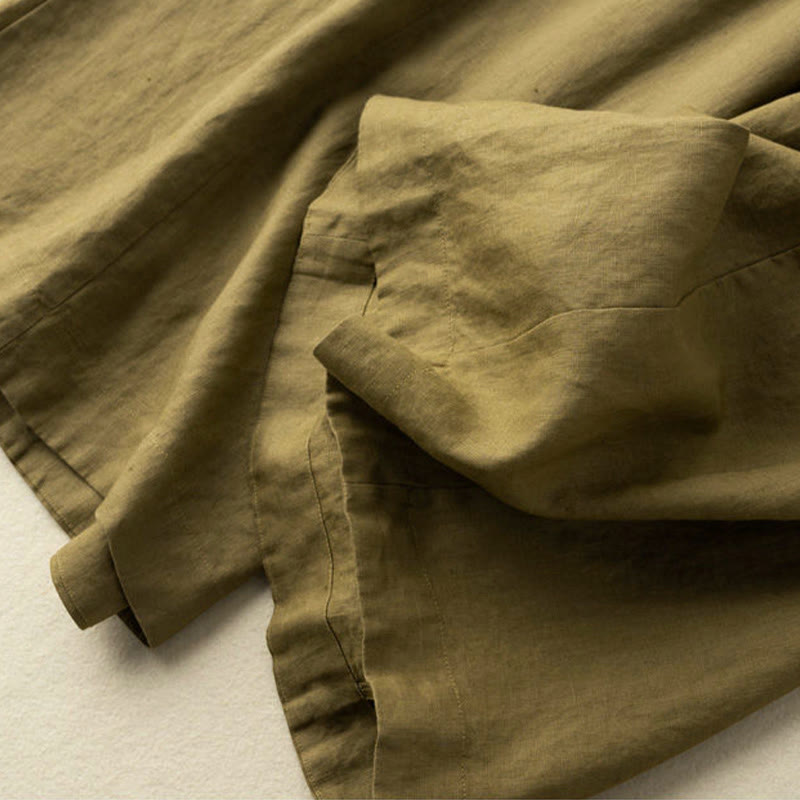 Buddha Stones Plain Color 7-8 Length Capri Cropped Pants Cotton Linen Women's Wide Leg Pants With Pockets - image 14