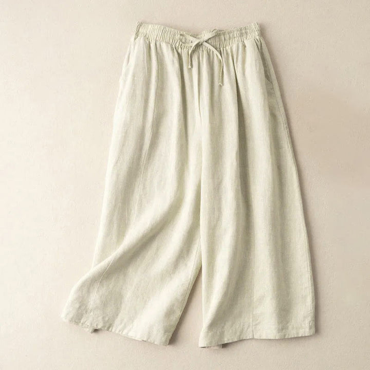 Buddha Stones Plain Color 7-8 Length Capri Cropped Pants Cotton Linen Women's Wide Leg Pants With Pockets - Beige - US12，UK/AU16，EU44 (3XL) - image 22