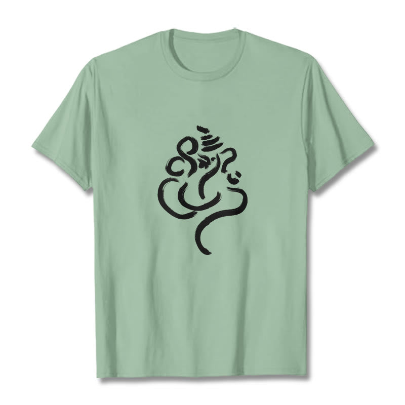 Buddha Stones Casual Ganesha Pattern Cotton Tee T-shirt - PaleGreen - 2XL - image 14