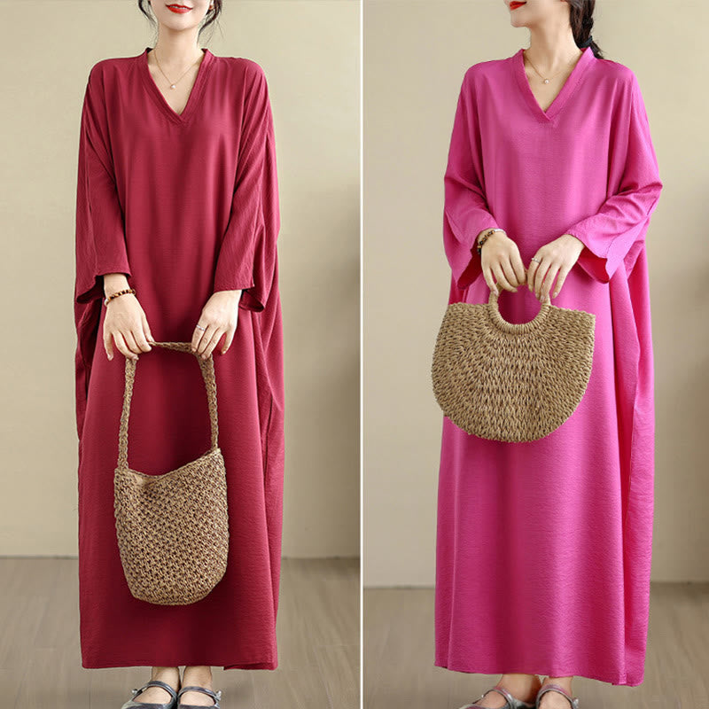 Buddha Stones Retro Casual Solid Color Long Sleeve Cotton Linen Maxi Dress With Pockets - image 35