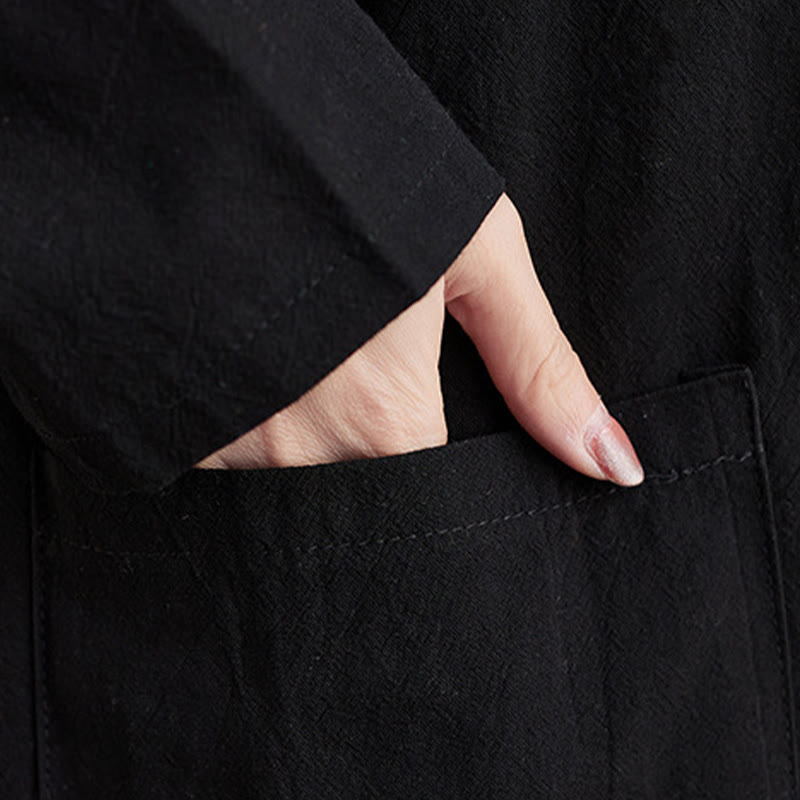 Buddha Stones Fall Casual Simple Design Long Sleeve Cotton Linen Maxi Dress With Pockets - image 12