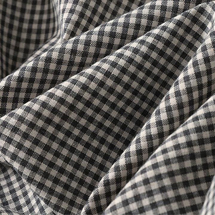 Buddha Stones Casual Plaid Pattern Long Lantern Sleeve Cotton Linen Midi Dress With Pockets - image 15