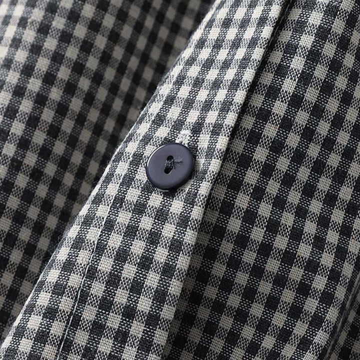 Buddha Stones Casual Plaid Pattern Long Lantern Sleeve Cotton Linen Midi Dress With Pockets - image 12