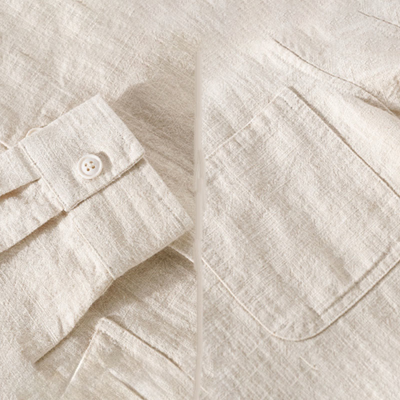 Buddha Stones Commute Men's Plain Buttons Design Cotton Linen Long Sleeve Shirt With Pockets - image 7