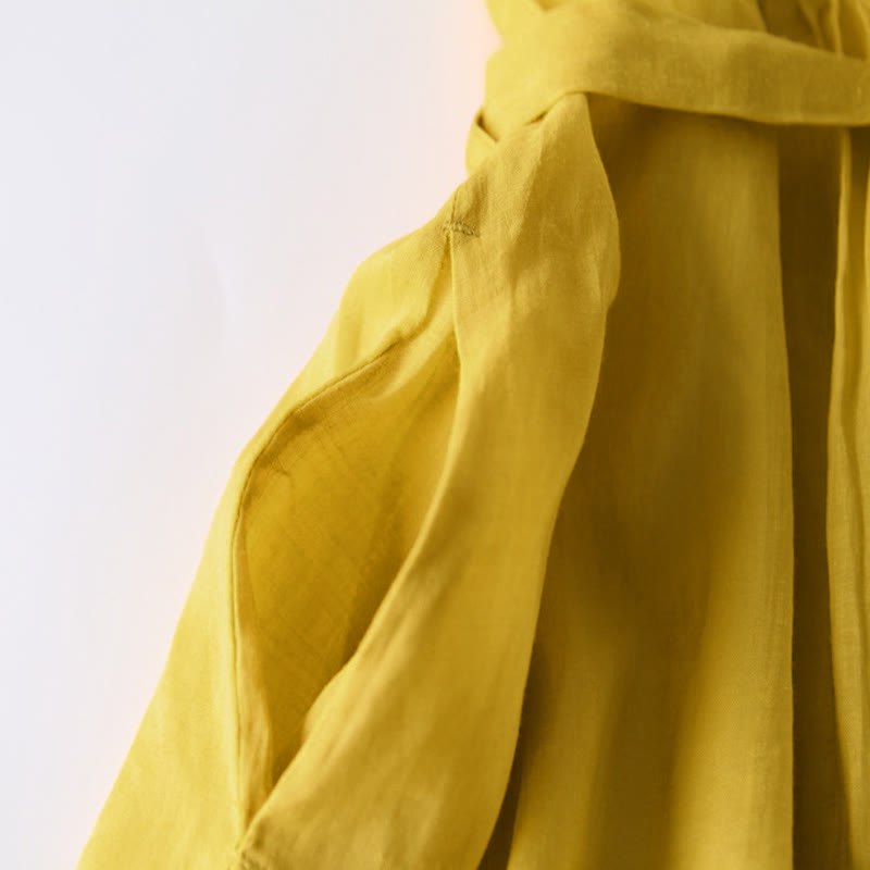 Buddha Stones Casual Lace-up Plain Crew Neck Half Sleeve Midi Dress With Pockets - image 11