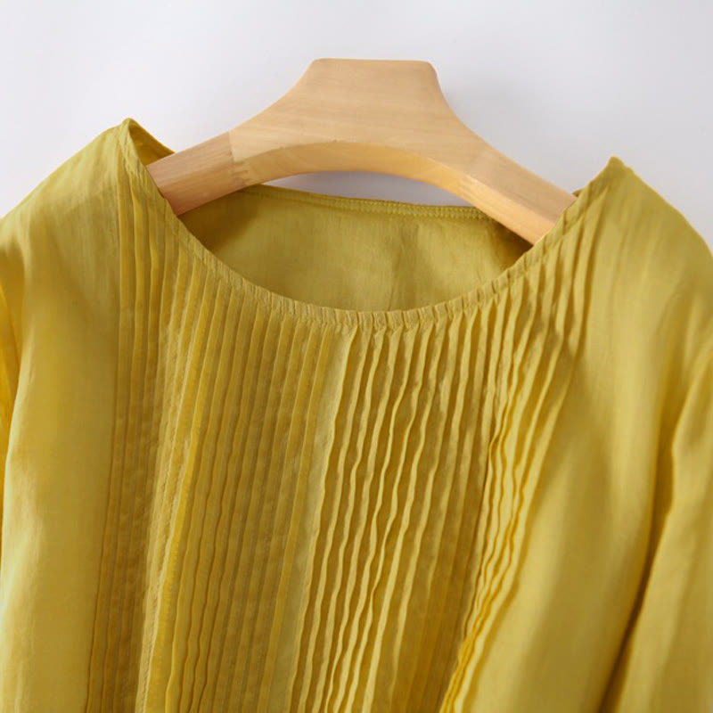 Buddha Stones Casual Lace-up Plain Crew Neck Half Sleeve Midi Dress With Pockets - image 9