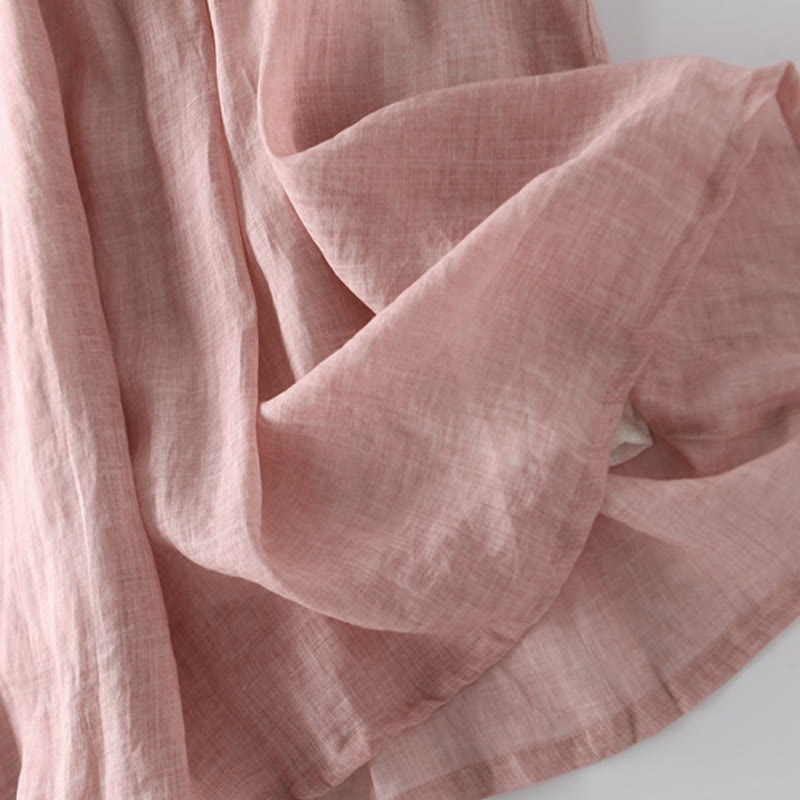 Buddha Stones Casual Lace-up Plain Crew Neck Half Sleeve Midi Dress With Pockets - image 3