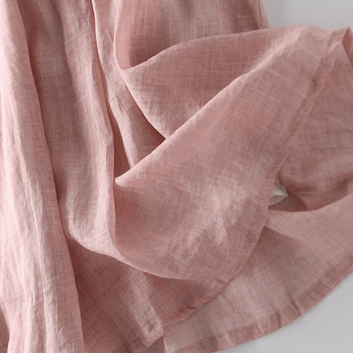 Buddha Stones Casual Lace-up Plain Crew Neck Half Sleeve Midi Dress With Pockets - image 3