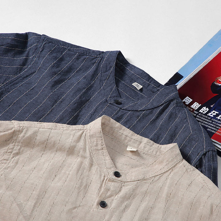 Buddha Stones Daily Tang Suit Men's Striped Pattern Cotton Linen Long Sleeve Shirt - image 13