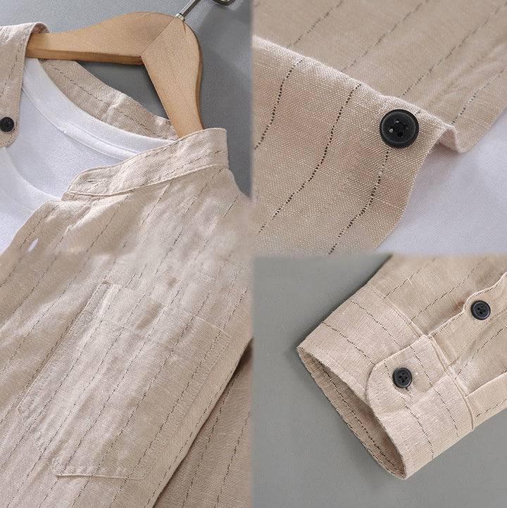 Buddha Stones Daily Tang Suit Men's Striped Pattern Cotton Linen Long Sleeve Shirt - image 10