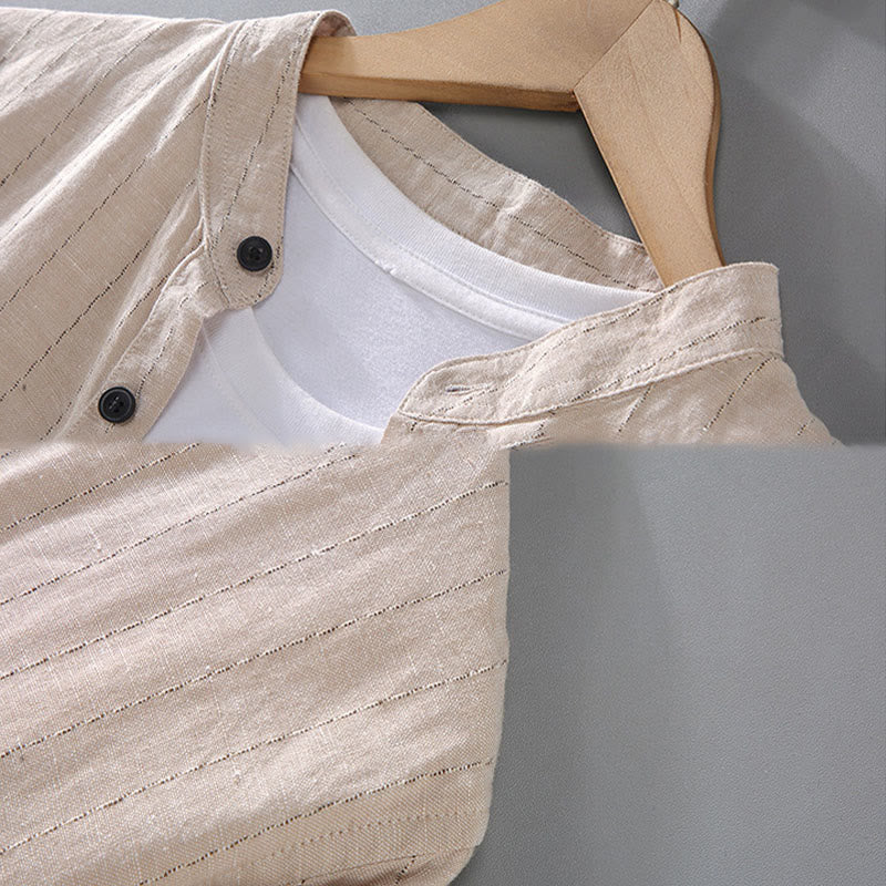 Buddha Stones Daily Tang Suit Men's Striped Pattern Cotton Linen Long Sleeve Shirt - image 7