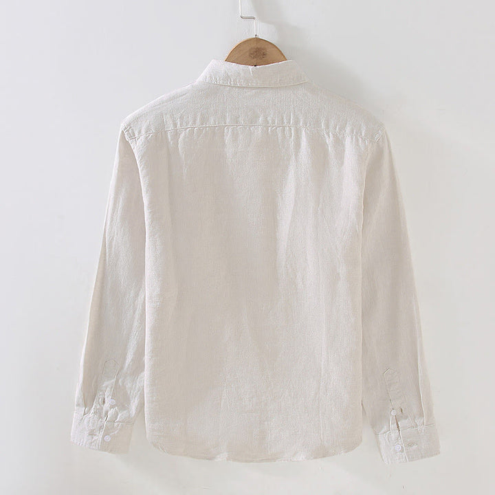 Buddha Stones Spring Men's Casual Pure Color Linen Long Sleeve Shirt With Pocket - image 2