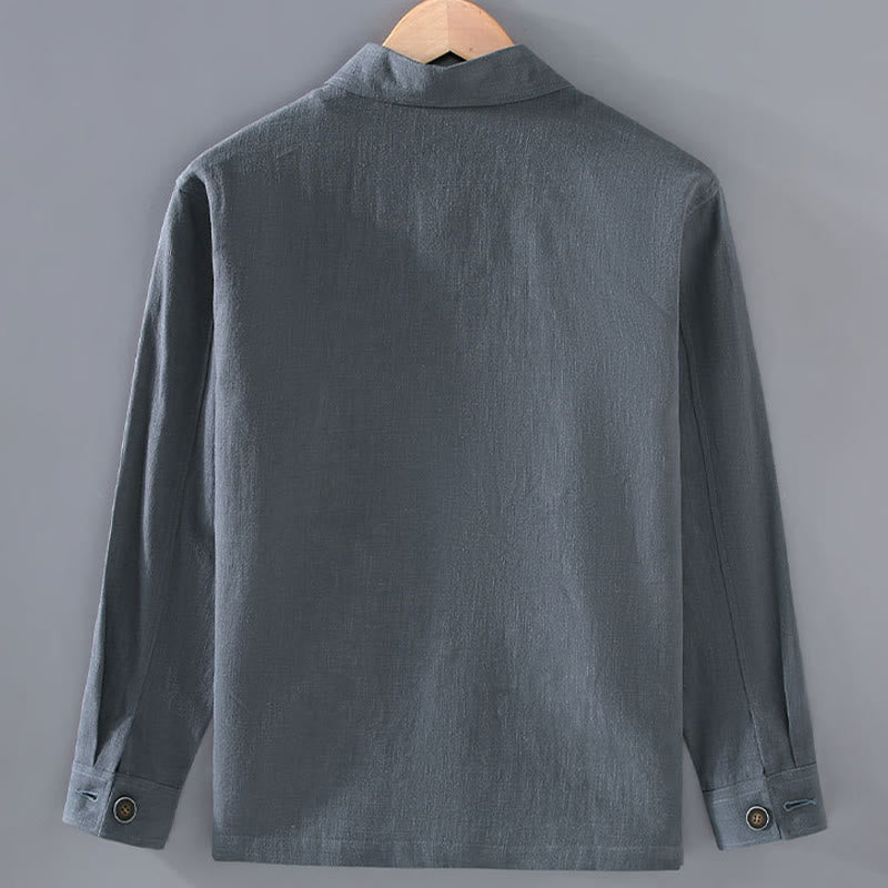 Buddha Stones Commute Plain Long Sleeve Button Lapel  Design Men's Ramie Linen Jacket With Pockets - image 4