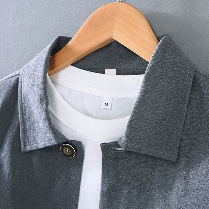 Buddha Stones Commute Plain Long Sleeve Button Lapel  Design Men's Ramie Linen Jacket With Pockets - image 5