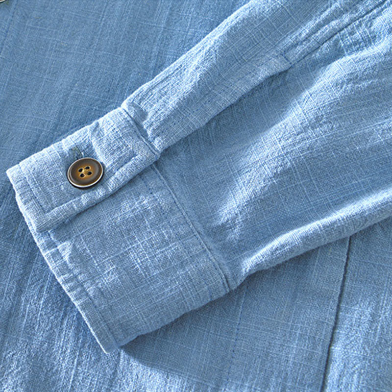 Buddha Stones Commute Plain Simple Buttons Design Men's Long Sleeve Ramie Linen Jacket With Pockets - image 23