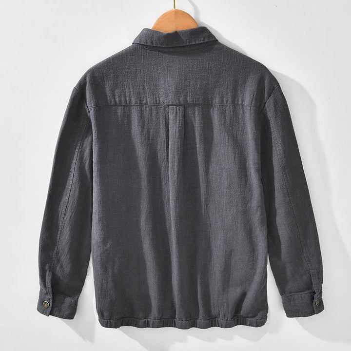 Buddha Stones Commute Plain Simple Buttons Design Men's Long Sleeve Ramie Linen Jacket With Pockets - image 11