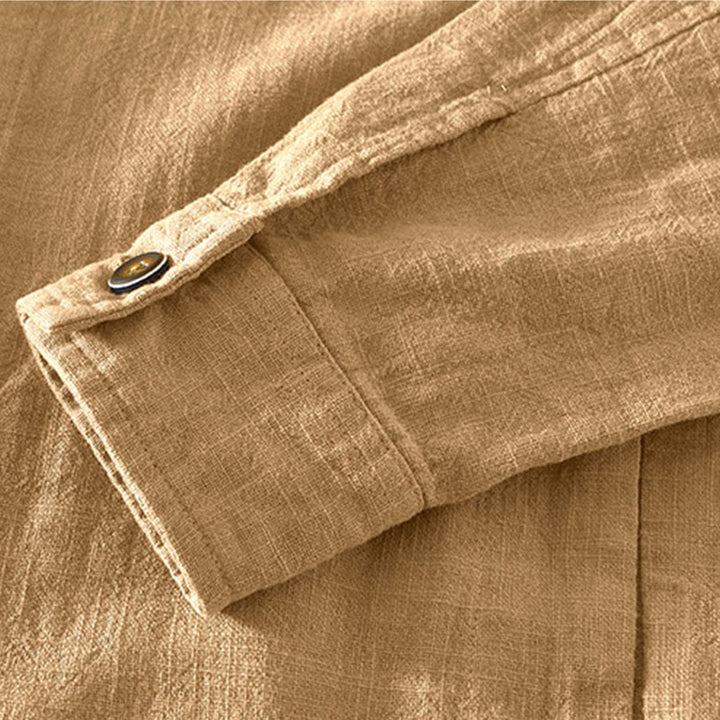 Buddha Stones Commute Plain Simple Buttons Design Men's Long Sleeve Ramie Linen Jacket With Pockets - image 4