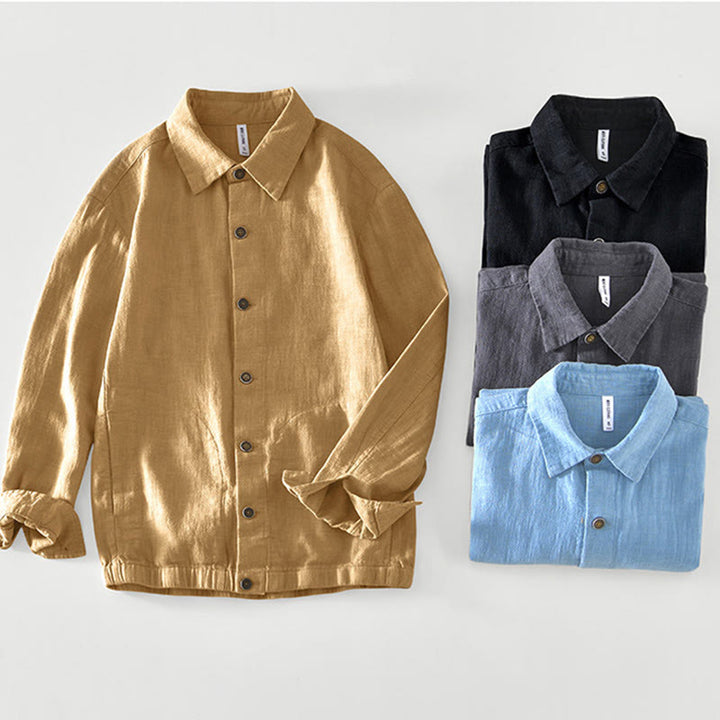 Buddha Stones Commute Plain Simple Buttons Design Men's Long Sleeve Ramie Linen Jacket With Pockets - image 26