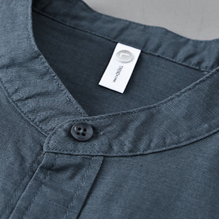 Buddha Stones Men's Long Sleeve Stand Collar With Pocket Pure Color Casual Cotton Linen Shirt - image 26