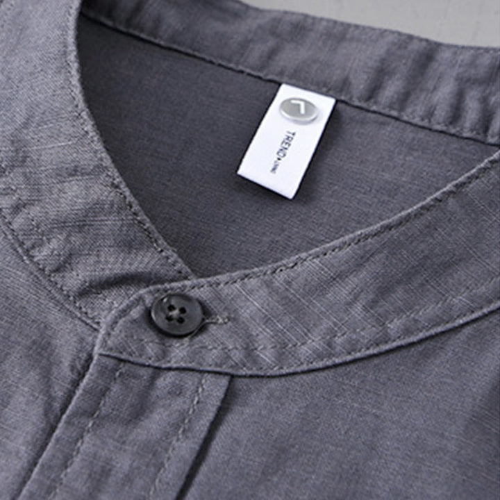 Buddha Stones Men's Long Sleeve Stand Collar With Pocket Pure Color Casual Cotton Linen Shirt - image 34