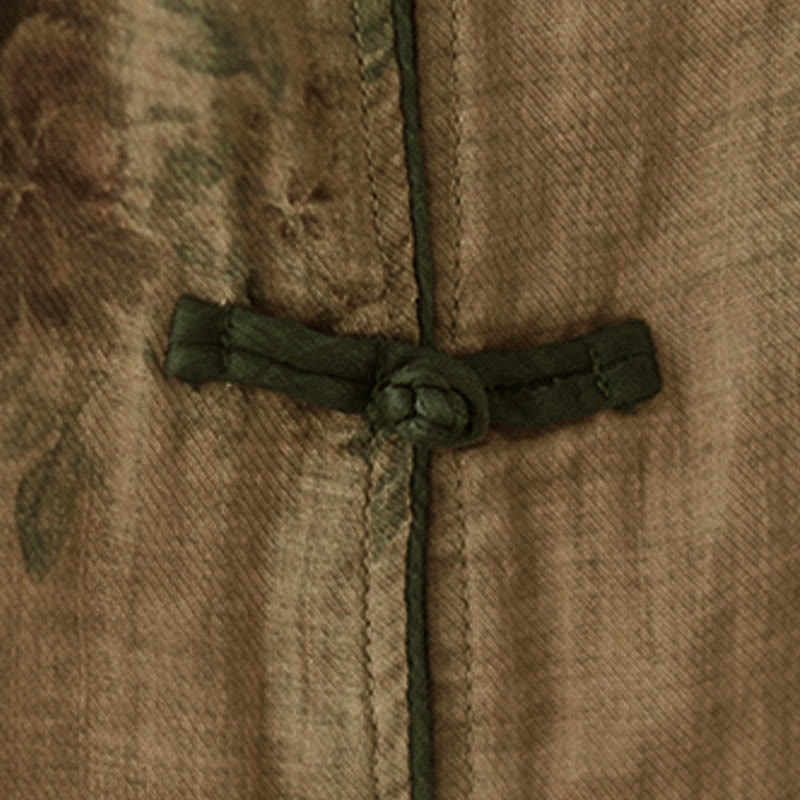 Buddha Stones Purple Flower Print Frog-Button Design Shirt - image 8