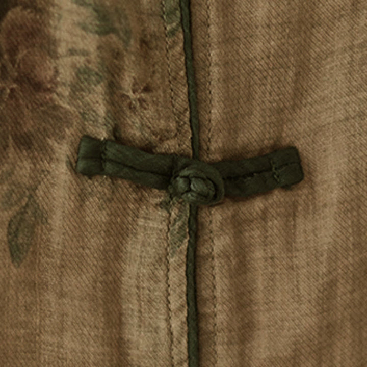 Buddha Stones Purple Flower Print Frog-Button Design Shirt - image 8