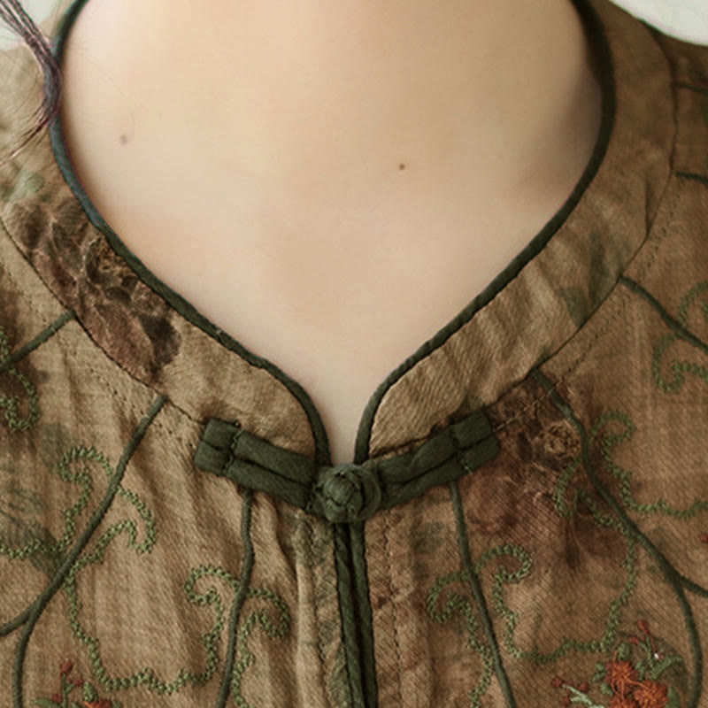 Buddha Stones Purple Flower Print Frog-Button Design Shirt - image 9