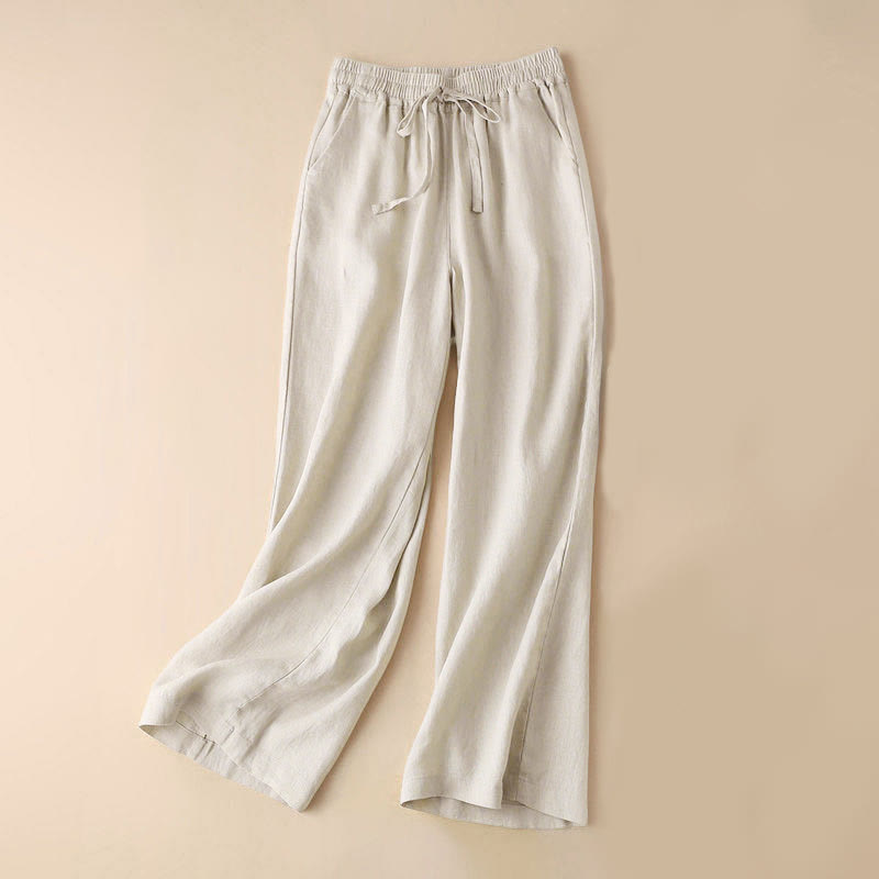 Buddha Stones Casual High Waist Lace-up Wide Leg Pants With Pockets - Linen - US12，UK/AU16，EU44 (3XL) - image 24
