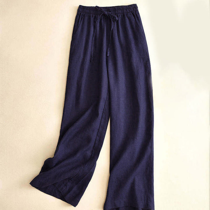 Buddha Stones Casual High Waist Lace-up Wide Leg Pants With Pockets - SteelBlue - US12，UK/AU16，EU44 (3XL) - image 21
