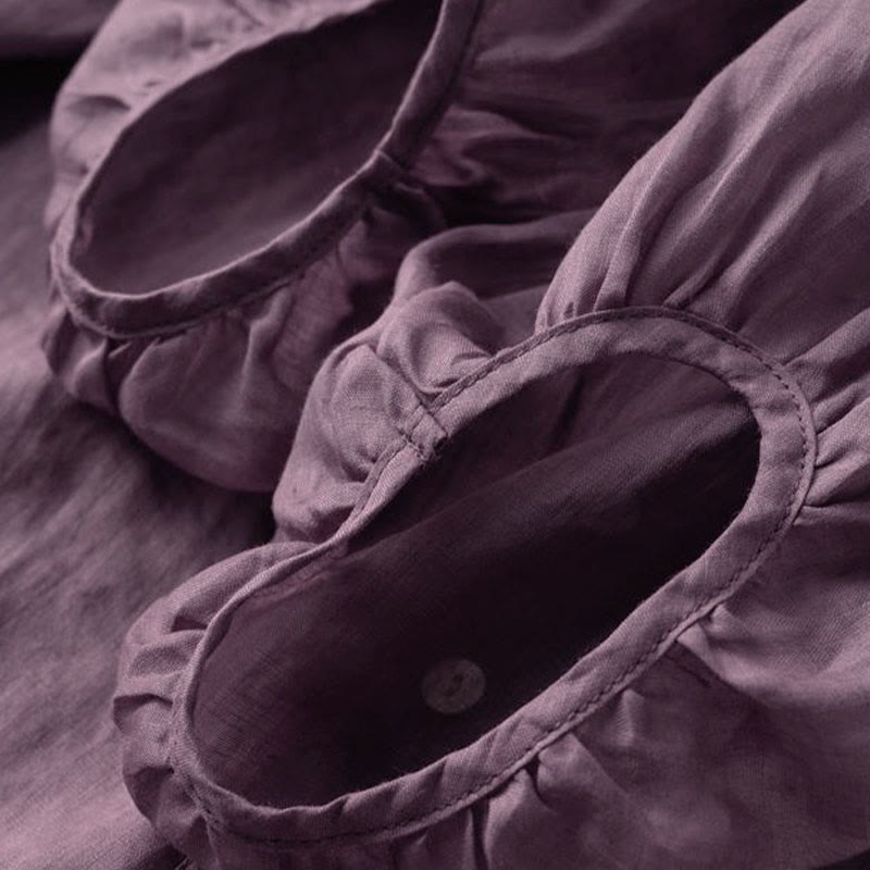 Buddha Stones Vintage Button Three Quarter Puff Sleeve V-Neck Women's Shirt - image 6