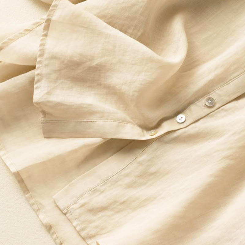 Buddha Stones Vintage Button Three Quarter Puff Sleeve V-Neck Cotton Women's Shirt - image 11