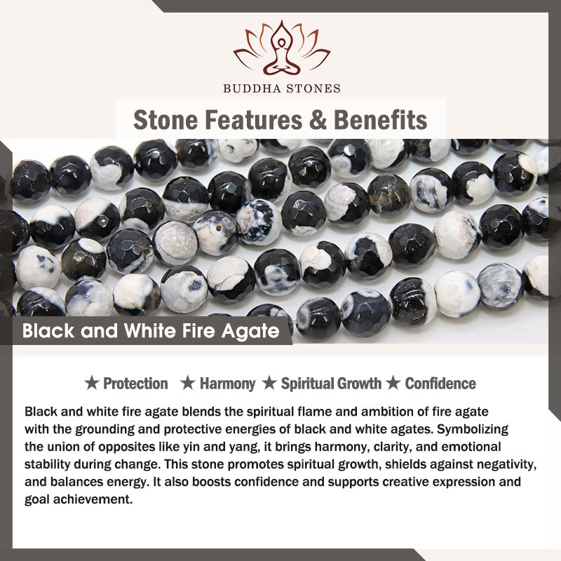 Buddha Stones 925 Sterling Silver Black and White Cat Fire Agate Bead Love Bracelet - image 9