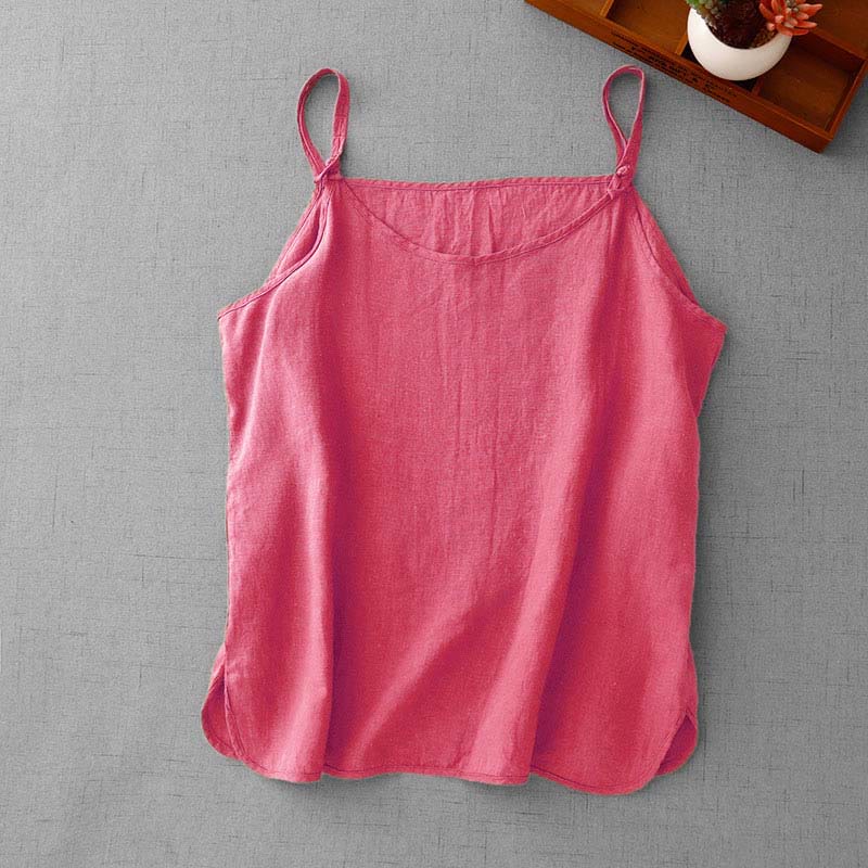 Buddha Stones Summer Plain Adjustable Strap Design Women's Cotton Linen Vest Waistcoat - Salmon - US14，UK/AU18，EU46 (2XL) - image 26