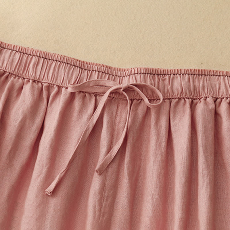 Buddha Stones Casual Embroidered Petals Women's Cotton Linen 7-8 Length Harem Pants With Pockets - image 15