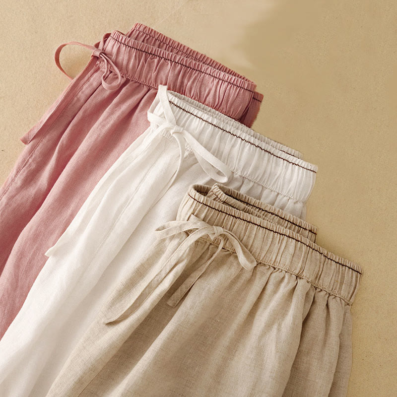 Buddha Stones Casual Embroidered Petals Women's Cotton Linen 7-8 Length Harem Pants With Pockets - image 17