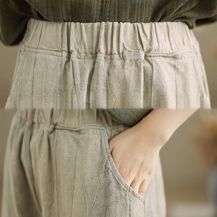 Buddha Stones Casual Plain Women's Cotton Linen Harem Pants With Pockets - image 6