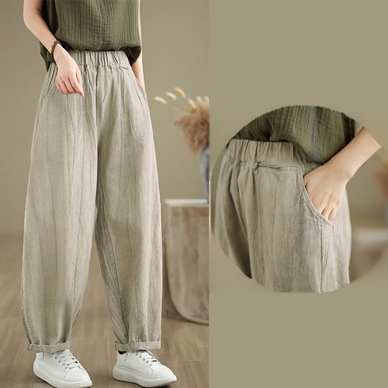 Buddha Stones Casual Plain Women's Cotton Linen Harem Pants With Pockets - image 5