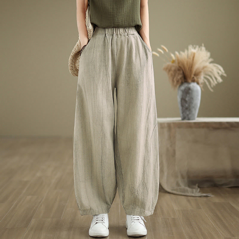 Buddha Stones Casual Plain Women's Cotton Linen Harem Pants With Pockets - Beige - US8-10，UK/AU12-14，EU40-42 (2XL) - image 0