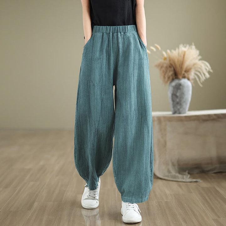 Buddha Stones Casual Plain Women's Cotton Linen Harem Pants With Pockets - CadetBlue - US8-10，UK/AU12-14，EU40-42 (2XL) - image 13