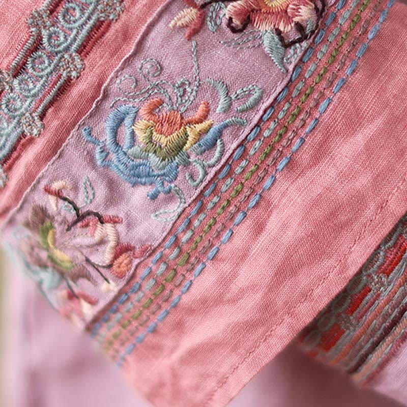 Buddha Stones Embroidered Slanted Buttons Cotton Linen Women's Shirt - image 8