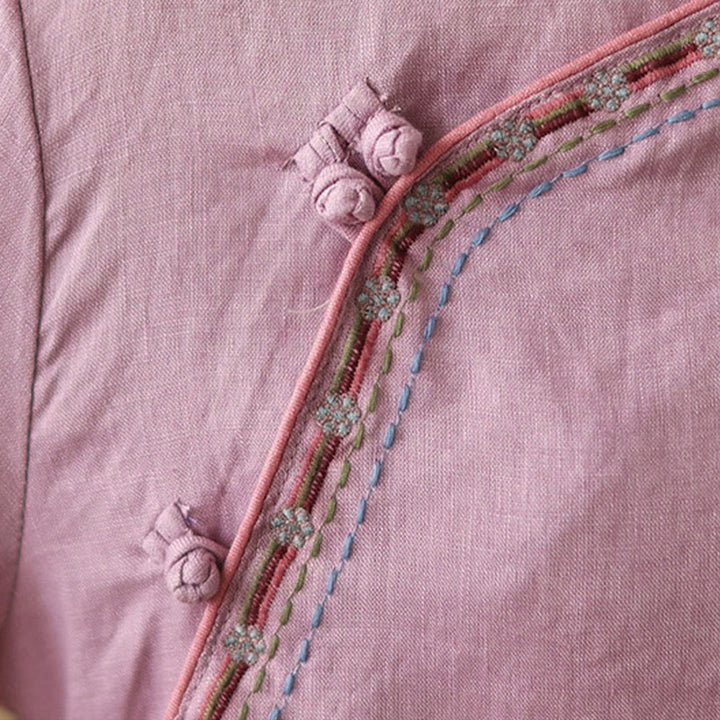 Buddha Stones Embroidered Slanted Buttons Cotton Linen Women's Shirt - image 7