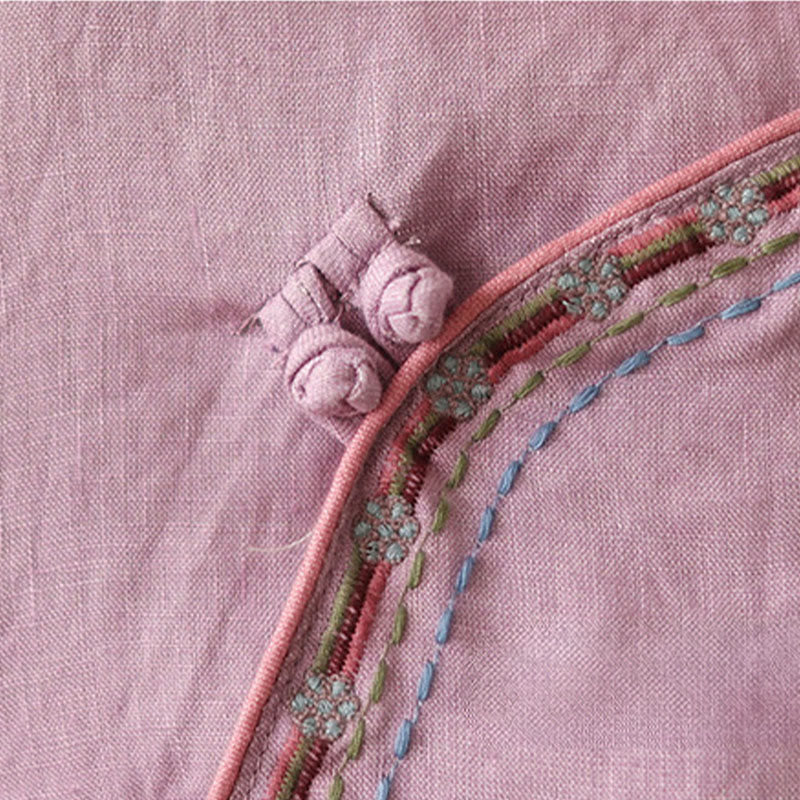 Buddha Stones Embroidered Slanted Buttons Cotton Linen Women's Shirt - image 9