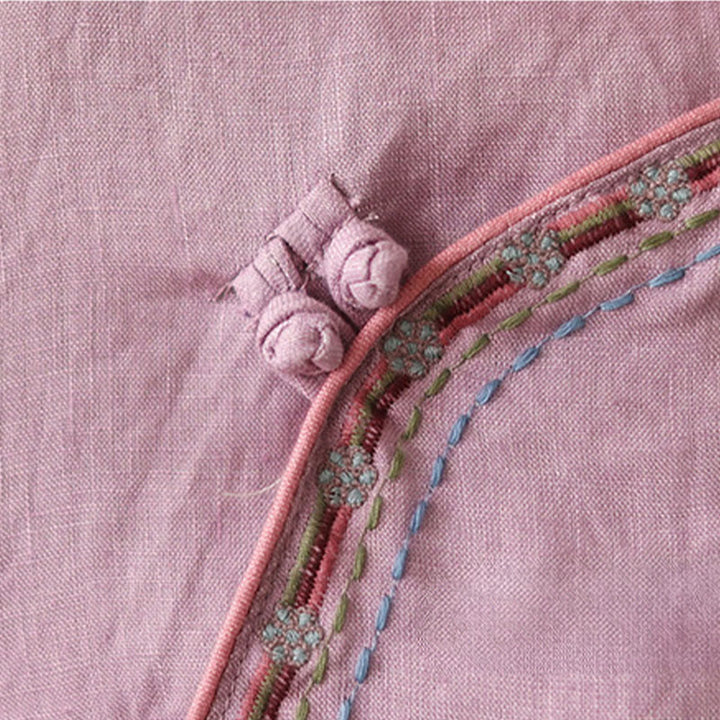 Buddha Stones Embroidered Slanted Buttons Cotton Linen Women's Shirt - image 9