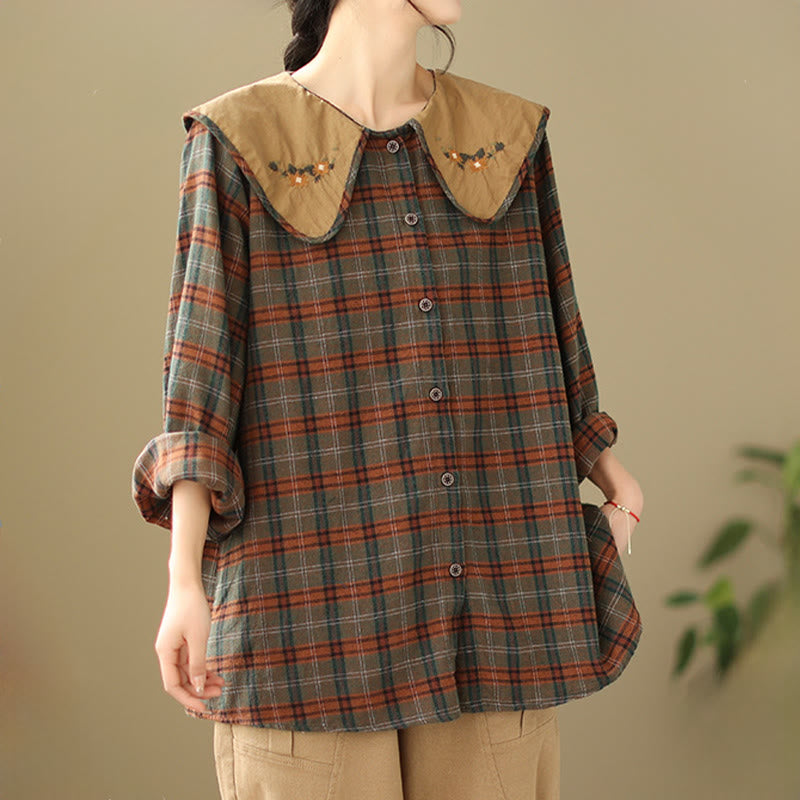 Buddha Stones Embroidered Plaid Pattern Cotton Women's Shirt - image 9