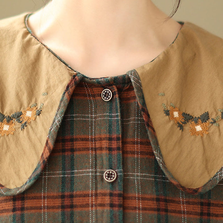 Buddha Stones Embroidered Plaid Pattern Cotton Women's Shirt - image 12