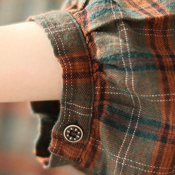 Buddha Stones Embroidered Plaid Pattern Cotton Women's Shirt - image 15