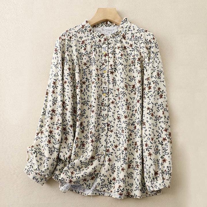 Buddha Stones Casual Florals Crew Neck Cotton Linen Women's Shirt - Beige - US14，UK/AU18，EU46 (2XL) - image 1