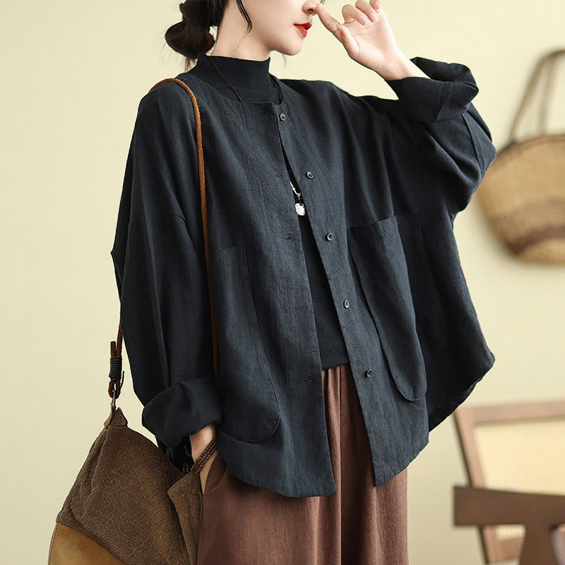 Buddha Stones Plain Design Long Sleeve Women's Cotton Linen Jacket With Pockets - image 14