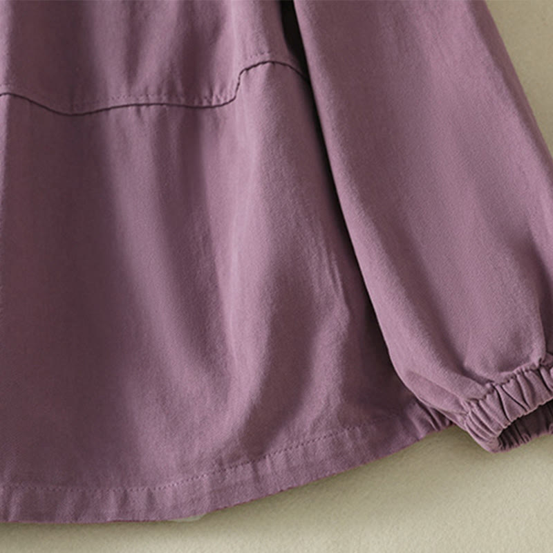 Buddha Stones Plain Button Design Stand Collar Women's Cotton Jacket - image 4