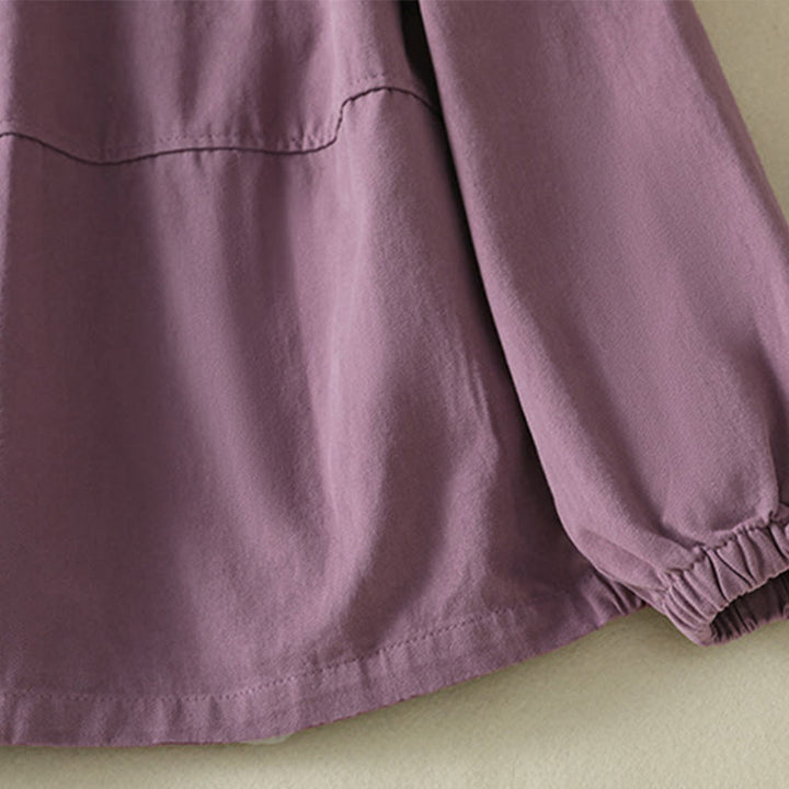 Buddha Stones Plain Button Design Stand Collar Women's Cotton Jacket - image 4